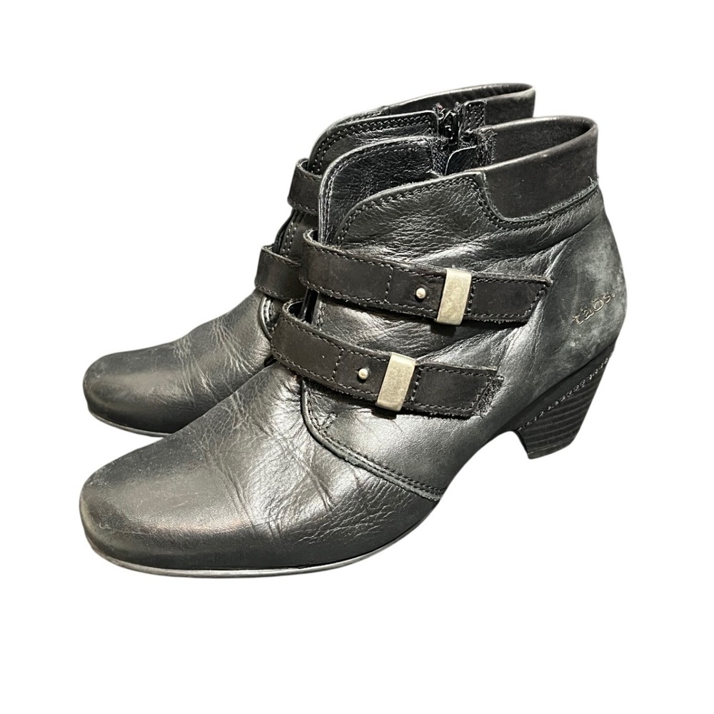 Taos Alto Womens Black Leather Ankle Bootie Size 38 Zip Hook And Loop 7-7.5